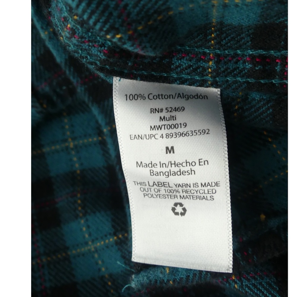 Free Assembly Mens M Plaid Flannel Shirt Teal Black Heavy Cotton Button Down - Picture 5 of 8